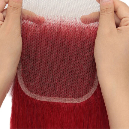 Red & Blonde Highlight Straight Bundles with Closure | 3 Pcs Brazilian Remy Human Hair Weave Extensions