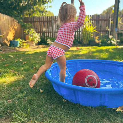 Stevie Two Piece Kids Swimsuit - Guava Gingham