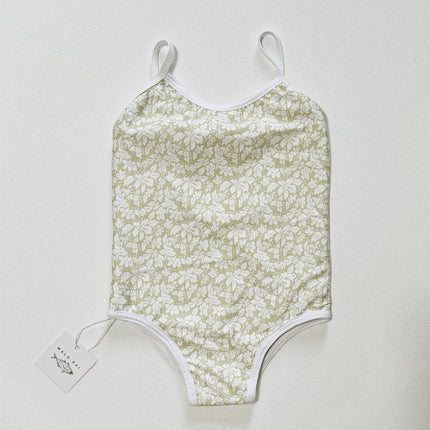 Millie One Piece Kids Swimsuit - Green Hibiscus