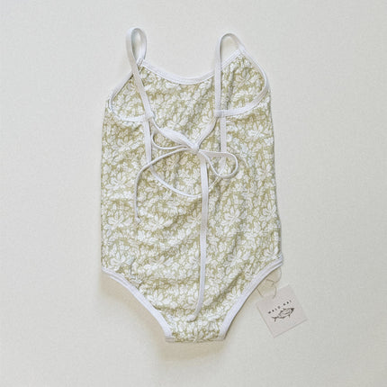 Millie One Piece Kids Swimsuit - Green Hibiscus