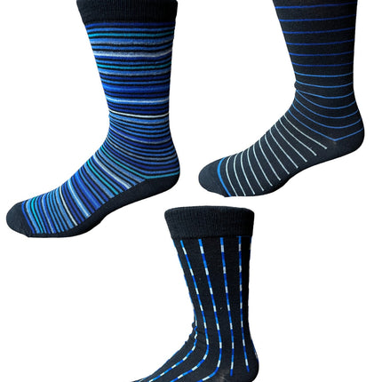 Stripes Assortment Fashion Socks in Black 3pr Pack