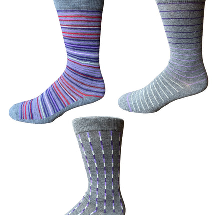 Stripes Assortment Fashion Socks in Grey 3pr Pack
