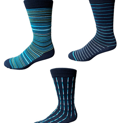 Stripes Assortment Fashion Socks in Navy 3pr Pack