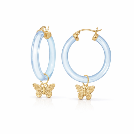 Butterfly Charm Lucite Hoop Earrings