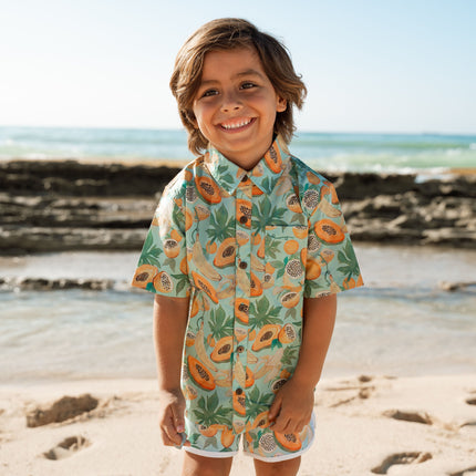 Papaya Print Kids Aloha Shirt