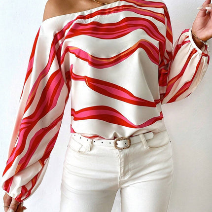 Off-Shoulder Wavy Stripe Short Sleeve Top