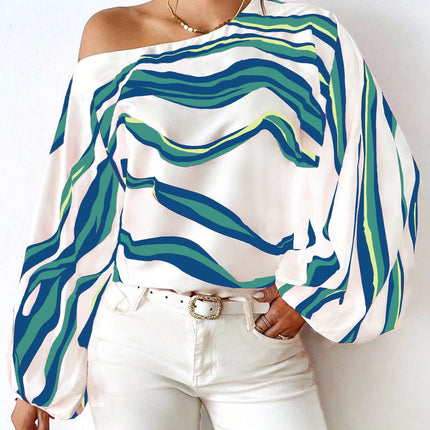 Off-Shoulder Wavy Stripe Short Sleeve Top