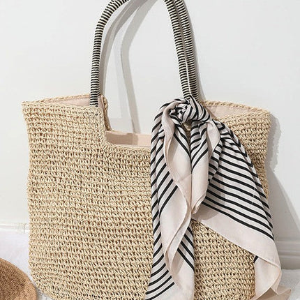 Straw Tote Bag with Detail