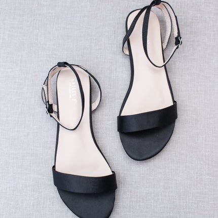 Girls Satin Flat Sandal with Ankle Strap