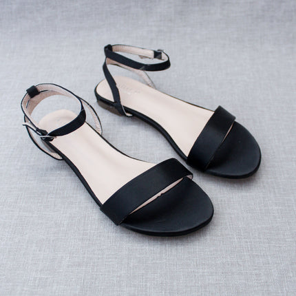 Girls Satin Flat Sandal with Ankle Strap