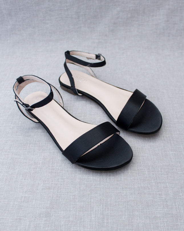 Girls Satin Flat Sandal with Ankle Strap