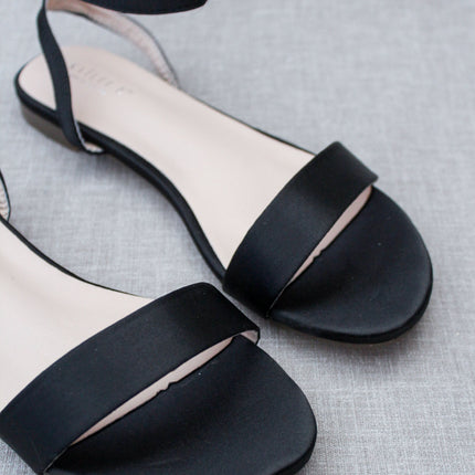 Girls Satin Flat Sandal with Ankle Strap