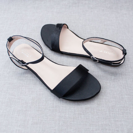 Girls Satin Flat Sandal with Ankle Strap