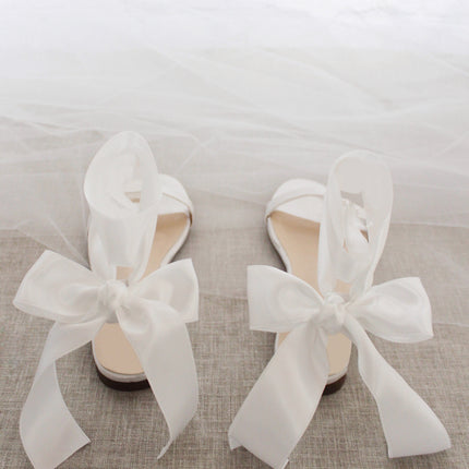 Girls Satin Flat Sandal with Wrapped Satin Tie