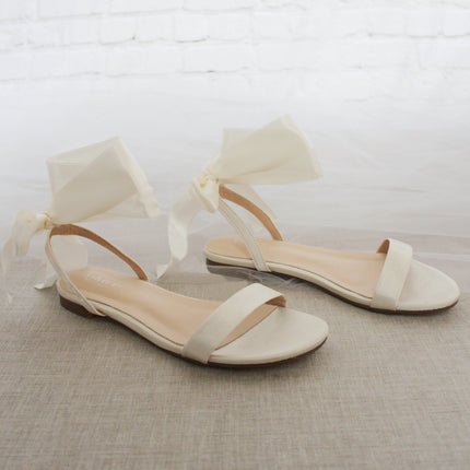 Girls Satin Flat Sandal with Wrapped Satin Tie