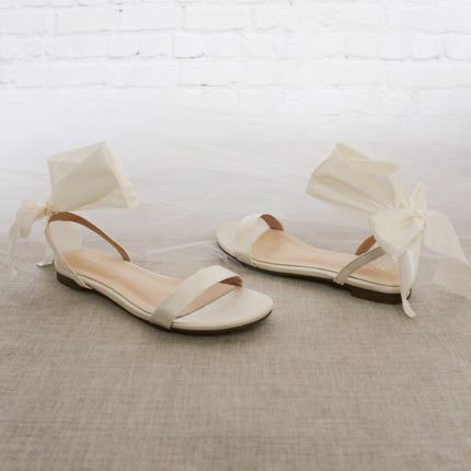 Girls Satin Flat Sandal with Wrapped Satin Tie