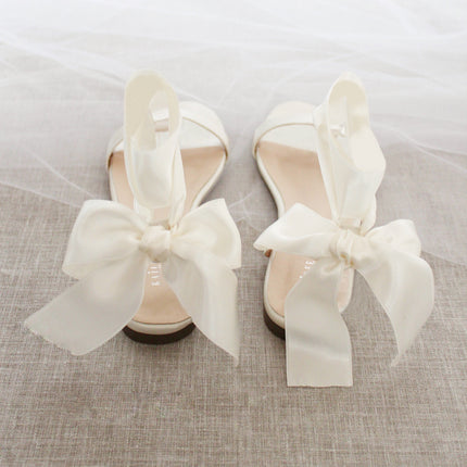 Girls Satin Flat Sandal with Wrapped Satin Tie