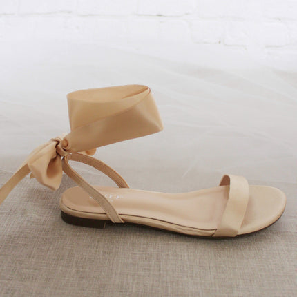 Girls Satin Flat Sandal with Wrapped Satin Tie