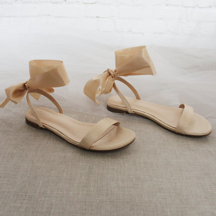 Girls Satin Flat Sandal with Wrapped Satin Tie