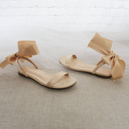 Girls Satin Flat Sandal with Wrapped Satin Tie
