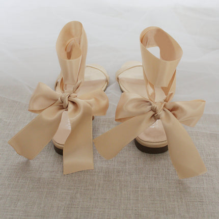 Girls Satin Flat Sandal with Wrapped Satin Tie