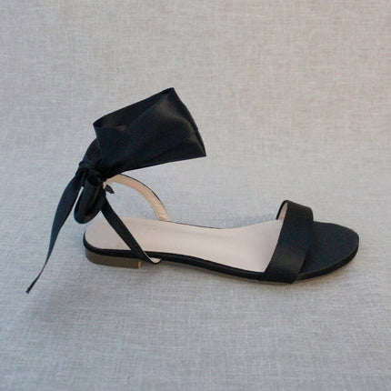 Girls Satin Flat Sandal with Wrapped Satin Tie