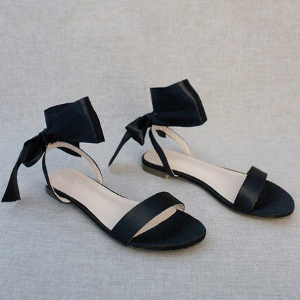 Girls Satin Flat Sandal with Wrapped Satin Tie