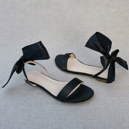Girls Satin Flat Sandal with Wrapped Satin Tie