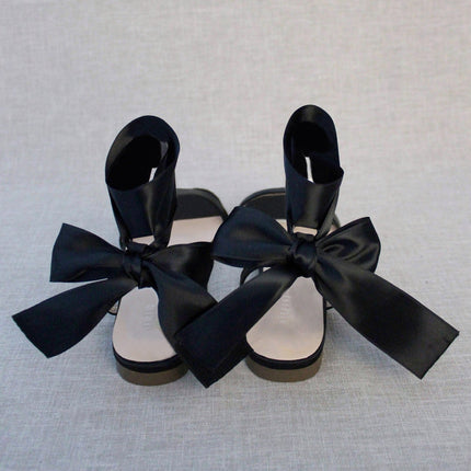 Girls Satin Flat Sandal with Wrapped Satin Tie