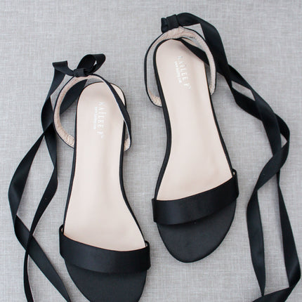 Girls Satin Flat Sandal with Ballerina Lace Up