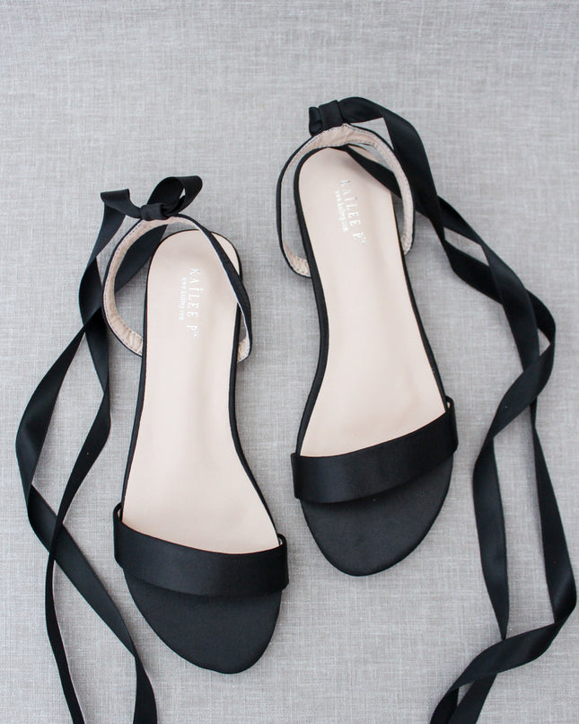 Girls Satin Flat Sandal with Ballerina Lace Up