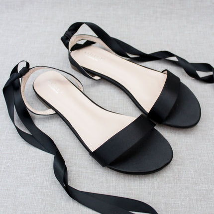 Girls Satin Flat Sandal with Ballerina Lace Up