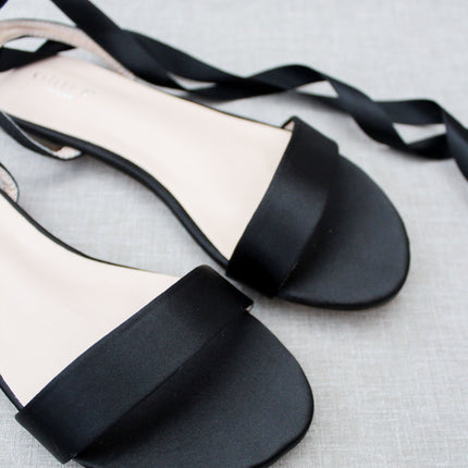 Girls Satin Flat Sandal with Ballerina Lace Up