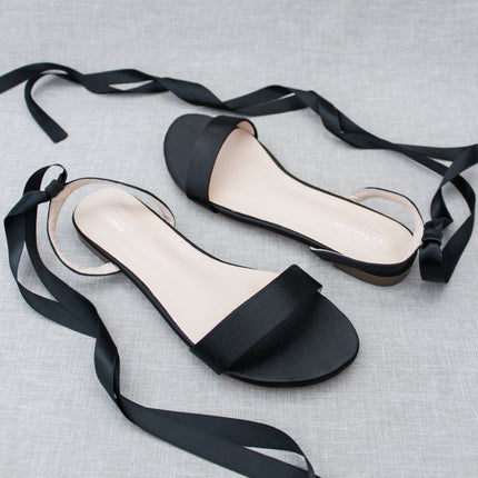 Girls Satin Flat Sandal with Ballerina Lace Up