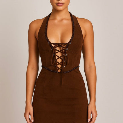Mahogany Bloom Suede Dress