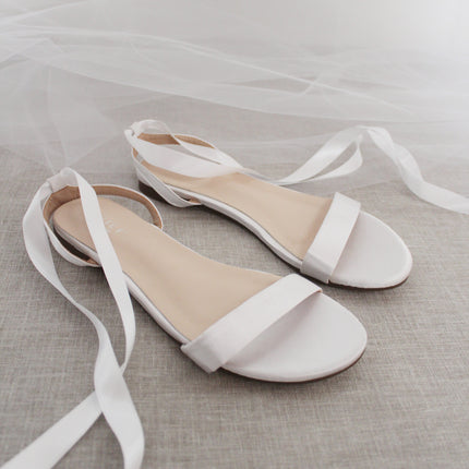 Girls Satin Flat Sandal with Ballerina Lace Up