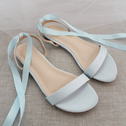 Girls Satin Flat Sandal with Ballerina Lace Up