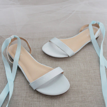 Girls Satin Flat Sandal with Ballerina Lace Up