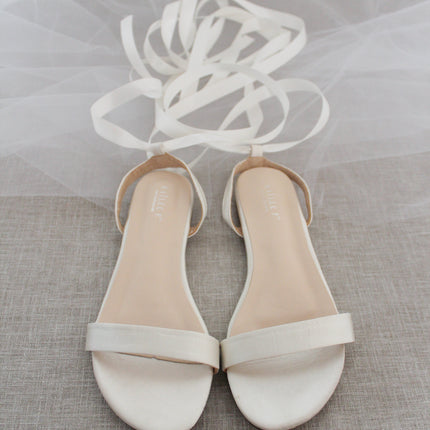 Girls Satin Flat Sandal with Ballerina Lace Up