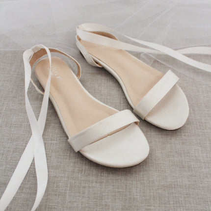 Girls Satin Flat Sandal with Ballerina Lace Up