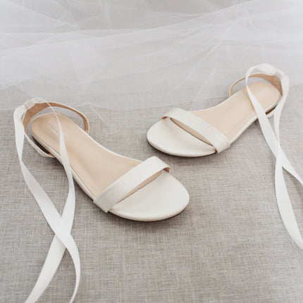 Girls Satin Flat Sandal with Ballerina Lace Up