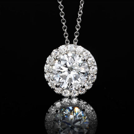2 CTW Lab-Grown Diamond Halo Pendant Necklace in 14kt White Gold – AGI Certified