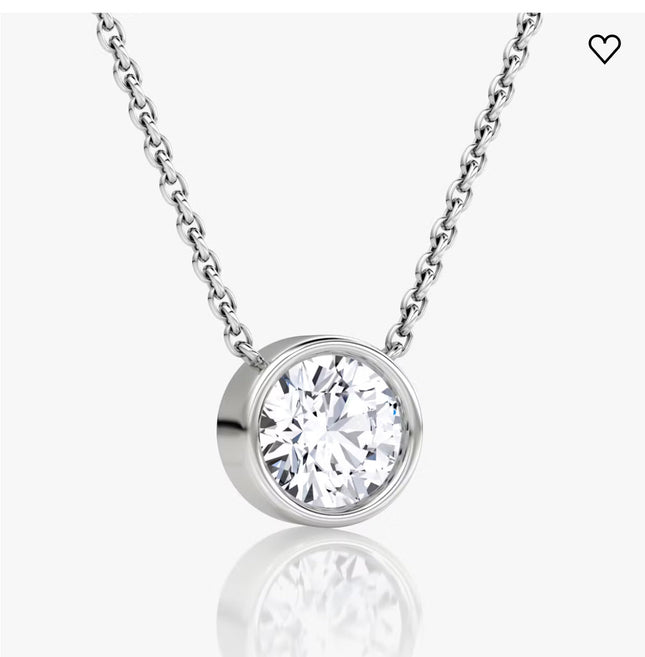 AGI Certified 1.00 Ctw Bezel Set Round Lab Grown Diamond Pendant - G/VS Clarity in Choice of 14K White or Yellow Gold