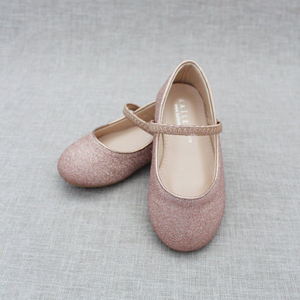 Rose Gold Fine Glitter Mary Jane Flats