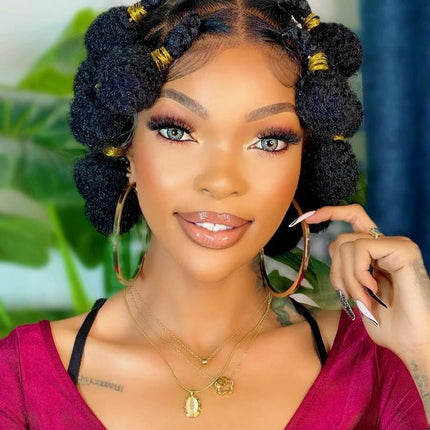 Handmade Bantu Knots Braided Wig | Short Knotless Braids | Full Lace Wig with Baby Hair | Synthetic Braiding Wig for Black Women