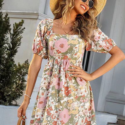 Floral Smocked Mini Dress with Front Tie