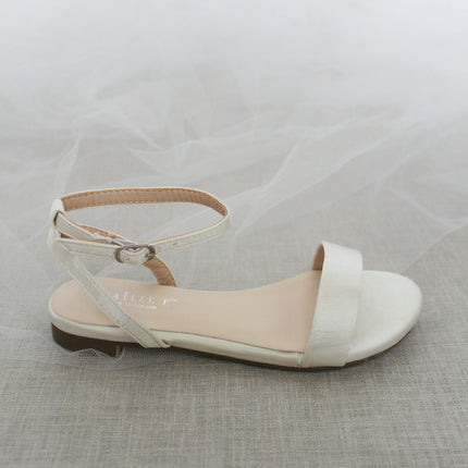 Girls Satin Flat Sandal with Ankle Strap
