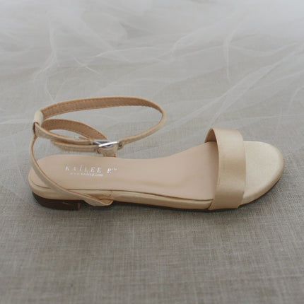 Girls Satin Flat Sandal with Ankle Strap