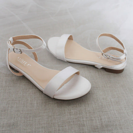 Girls Satin Flat Sandal with Ankle Strap