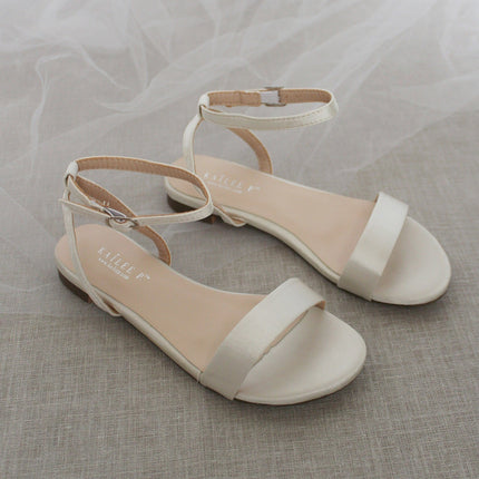 Girls Satin Flat Sandal with Ankle Strap